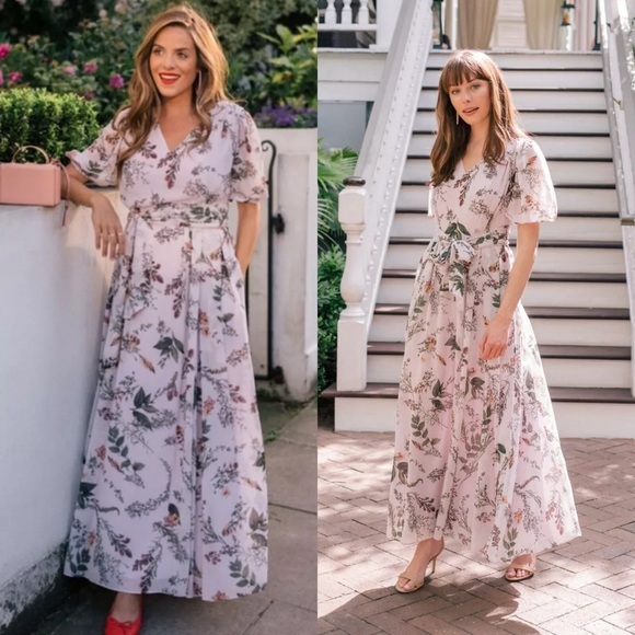 🌟NEW🌟Gal Meets Glam Phoebe floral puff sleeve chiffon Maxi Dress in blush - Picture 3 of 15